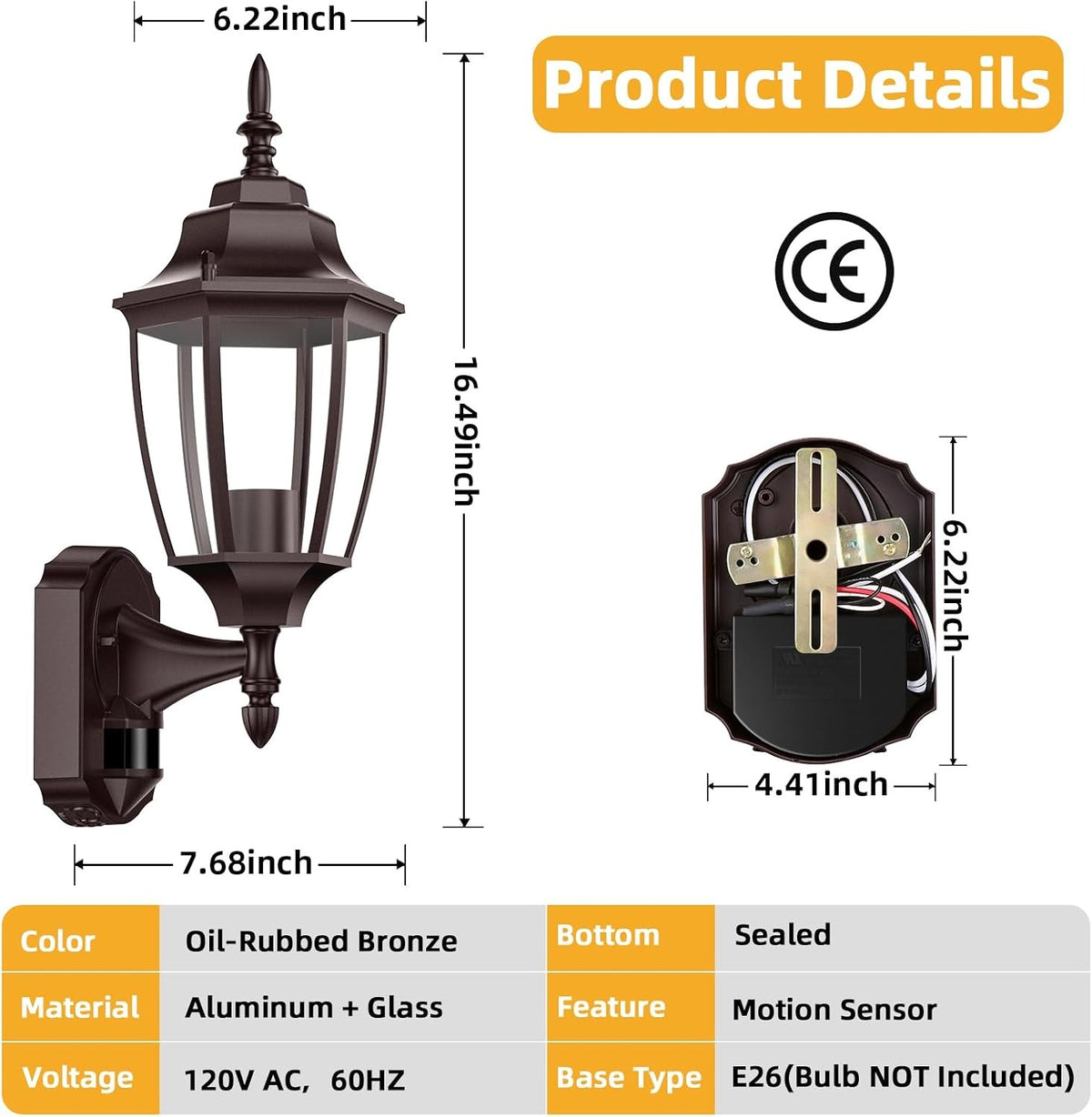 Lamomo Motion Sensor Outdoor Wall Lights, Outside Porch Lamps