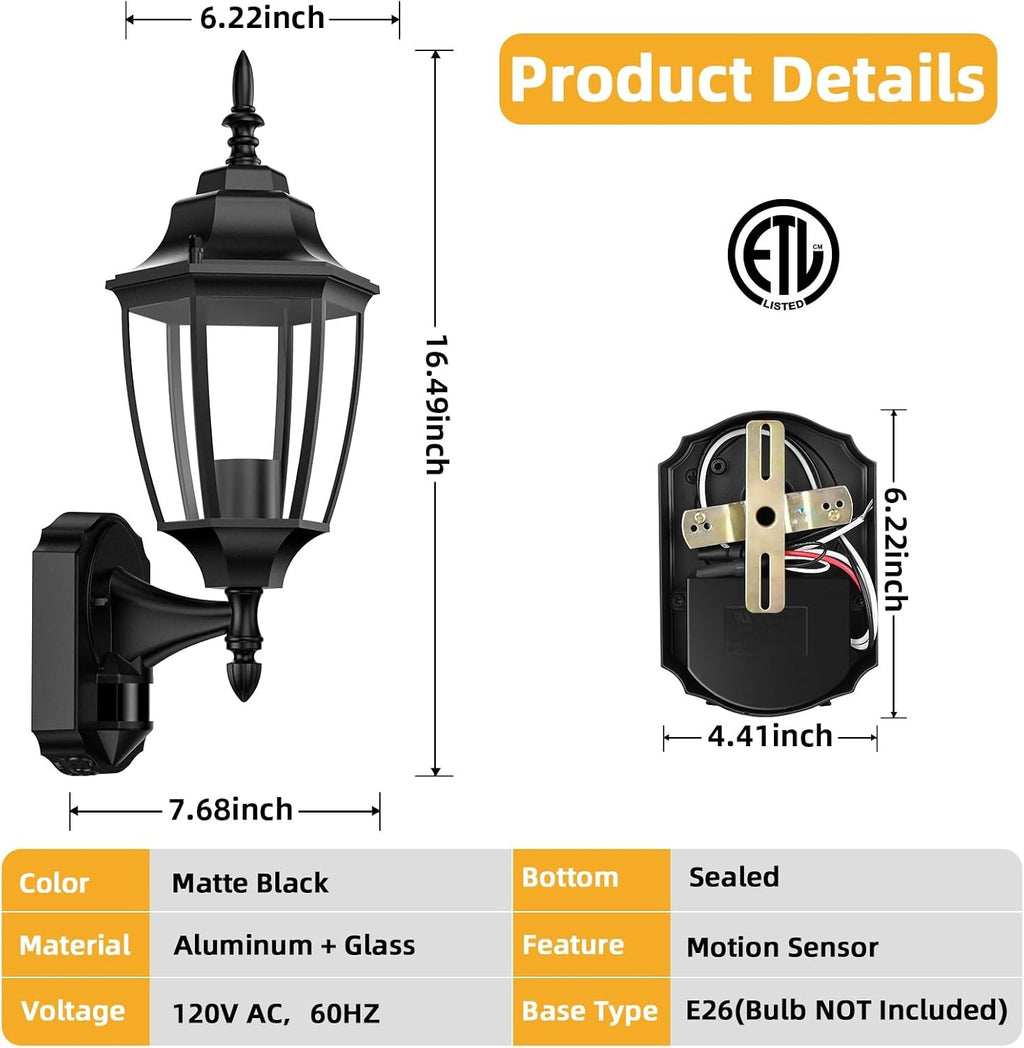 Lamomo Motion Sensor Outdoor Wall Lights, Outside Porch Lamps