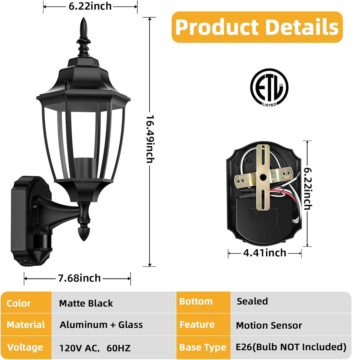Lamomo Motion Sensor Outdoor Wall Lights, Outside Porch Lamps