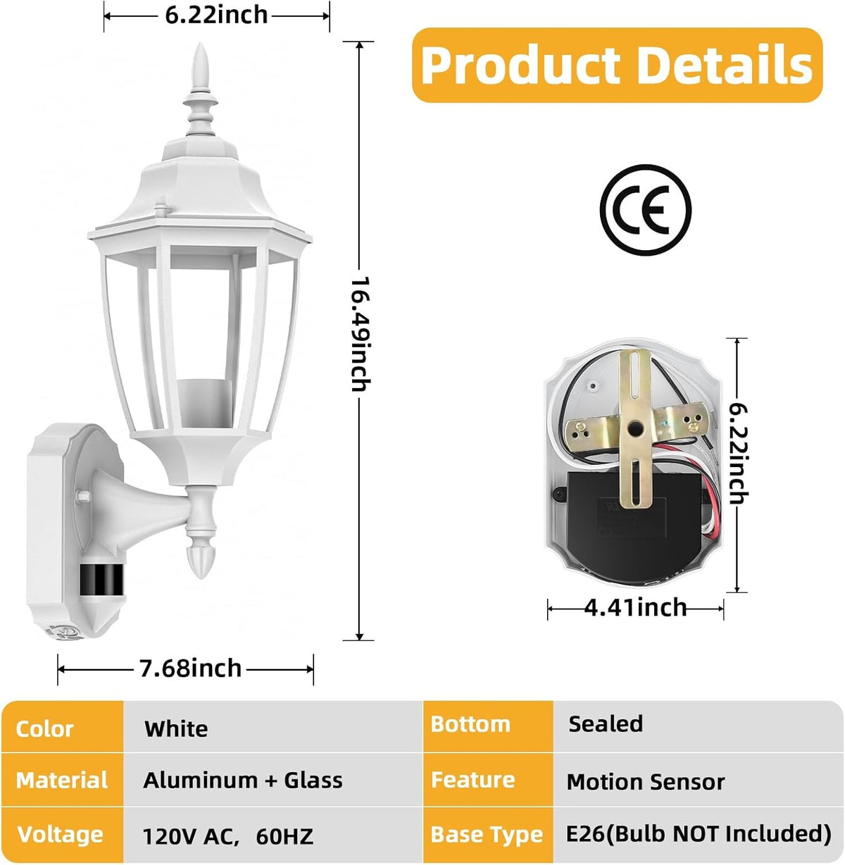 Lamomo Motion Sensor Outdoor Wall Lights Fixtures, 2-Pack Porch Lamp