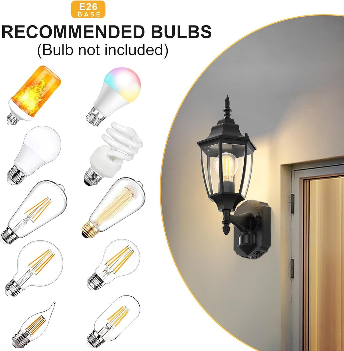 Lamomo Motion Sensor Outdoor Wall Lights Fixtures, 2-Pack Porch Lamp