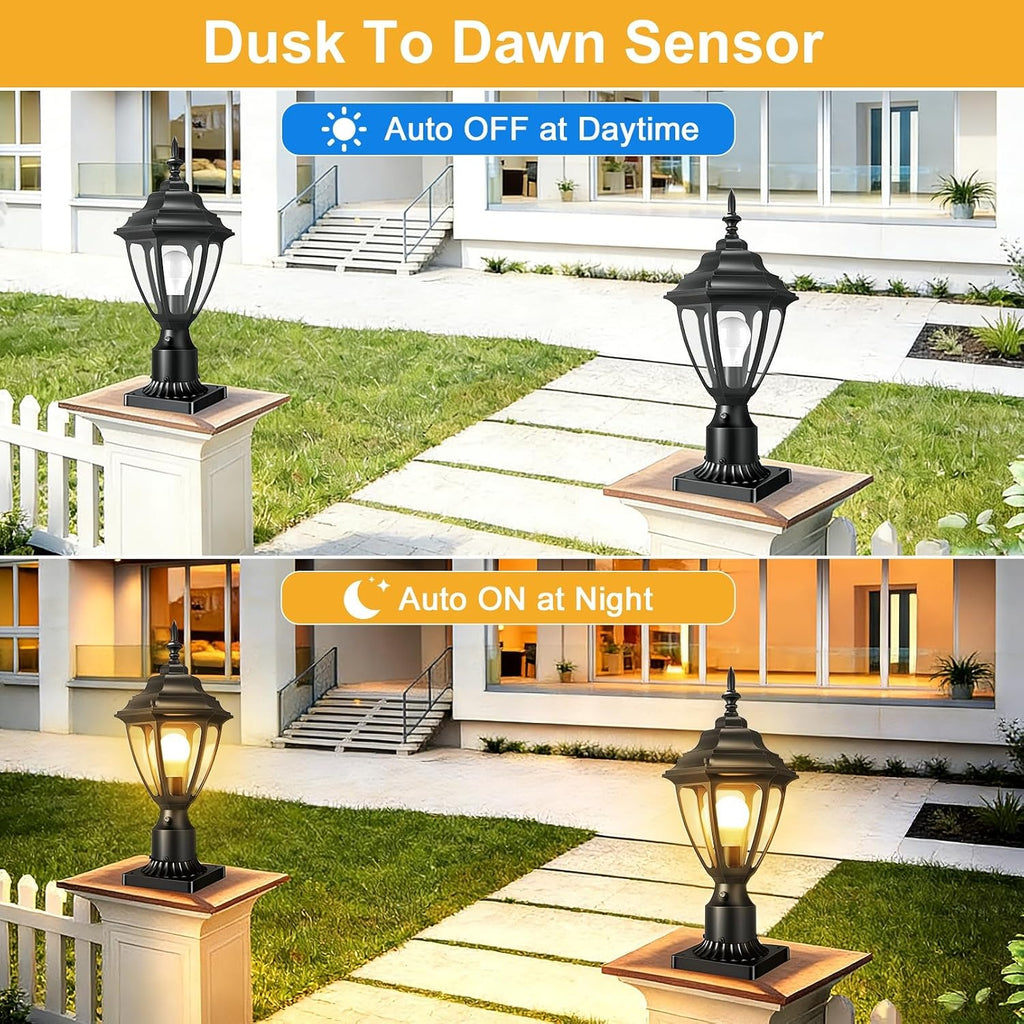 Lamomo Dusk to Dawn Outdoor Post Lights, Aluminum Lamp Post Light Fixture