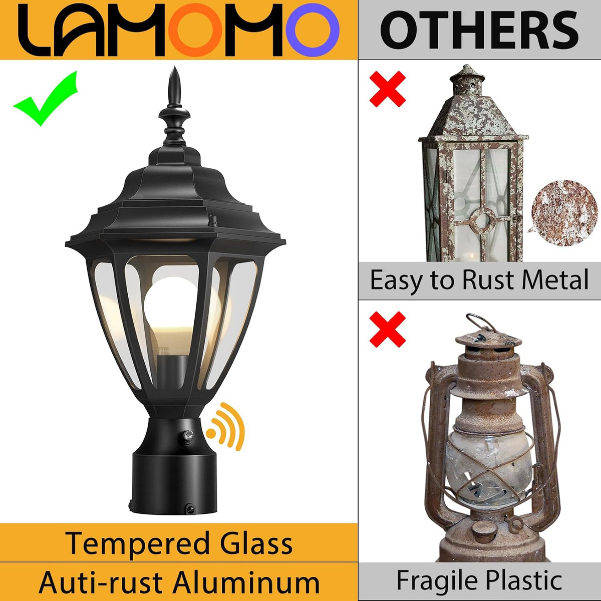 Lamomo Dusk to Dawn Outdoor Post Lights, Aluminum Lamp Post Light Fixture