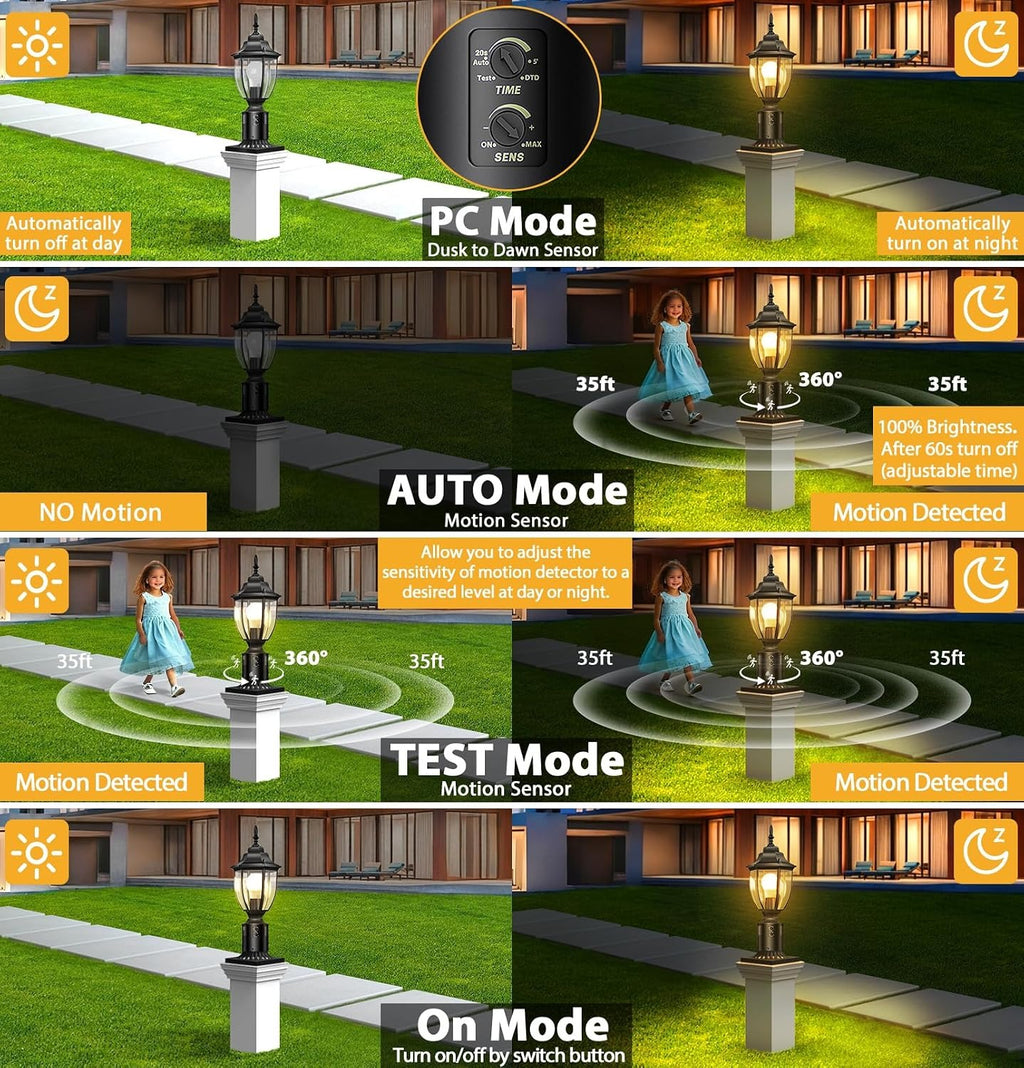 Lamomo Dusk to Dawn Outdoor Post Lights, Aluminum Lamp Post Light Fixture