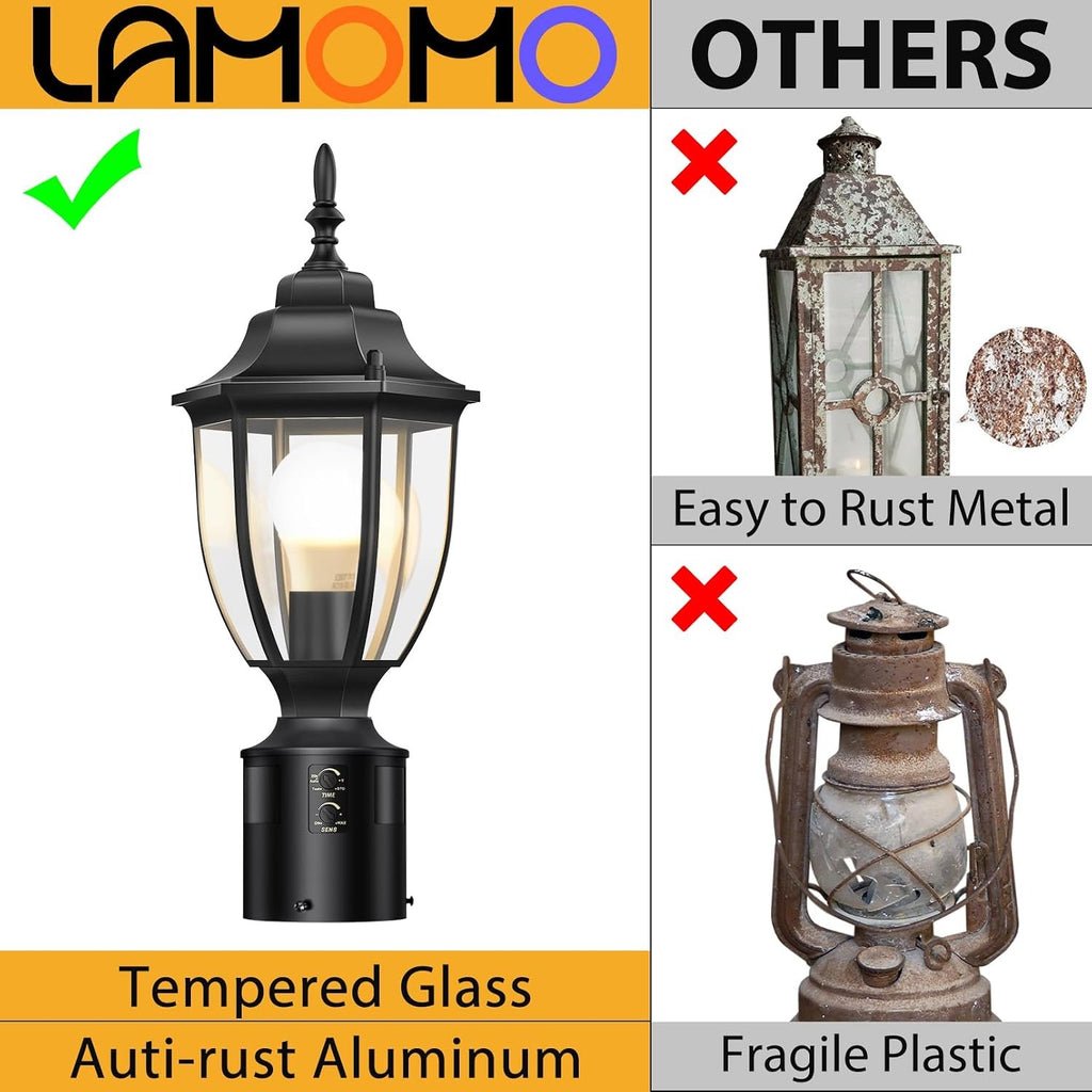 Lamomo Dusk to Dawn Outdoor Post Lights, Aluminum Lamp Post Light Fixture